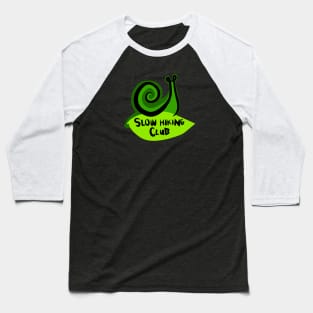 Green Snail on a Leaf "Slow Hiking Club" Baseball T-Shirt